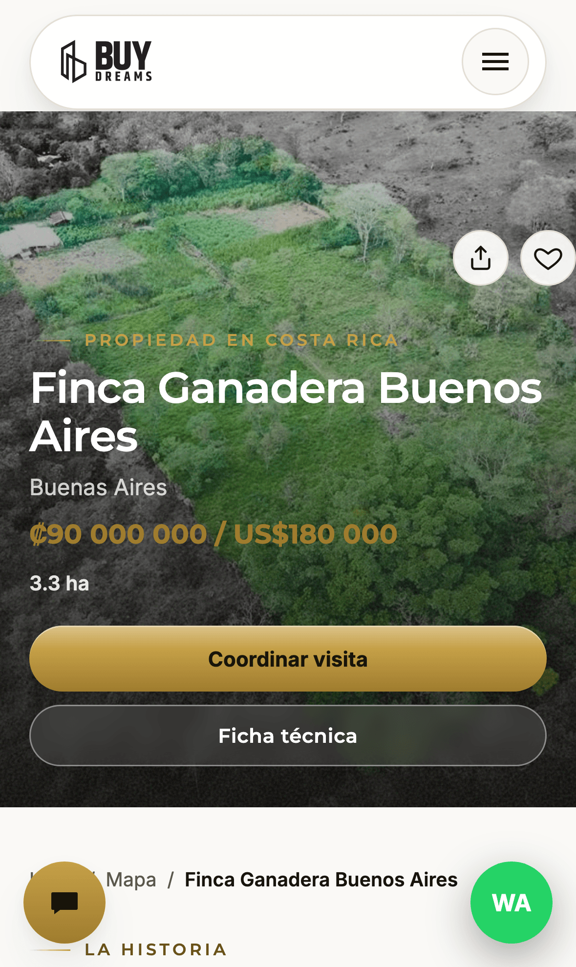 Buy Dreams property page with a Coordinar visita modal for scheduling a guided visit